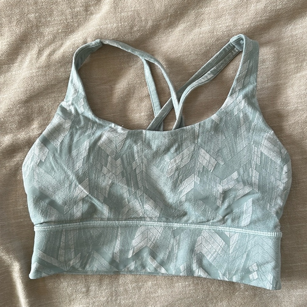 Light blue patterned lululemon cross over sports bra
